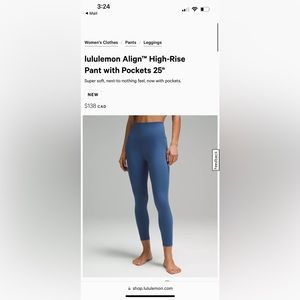 Lulu align high rise pants with pockets 25”